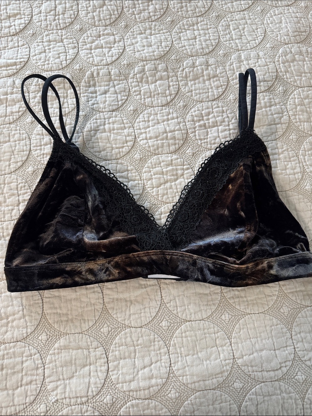 Velvet Lace Trim Bralette - Black